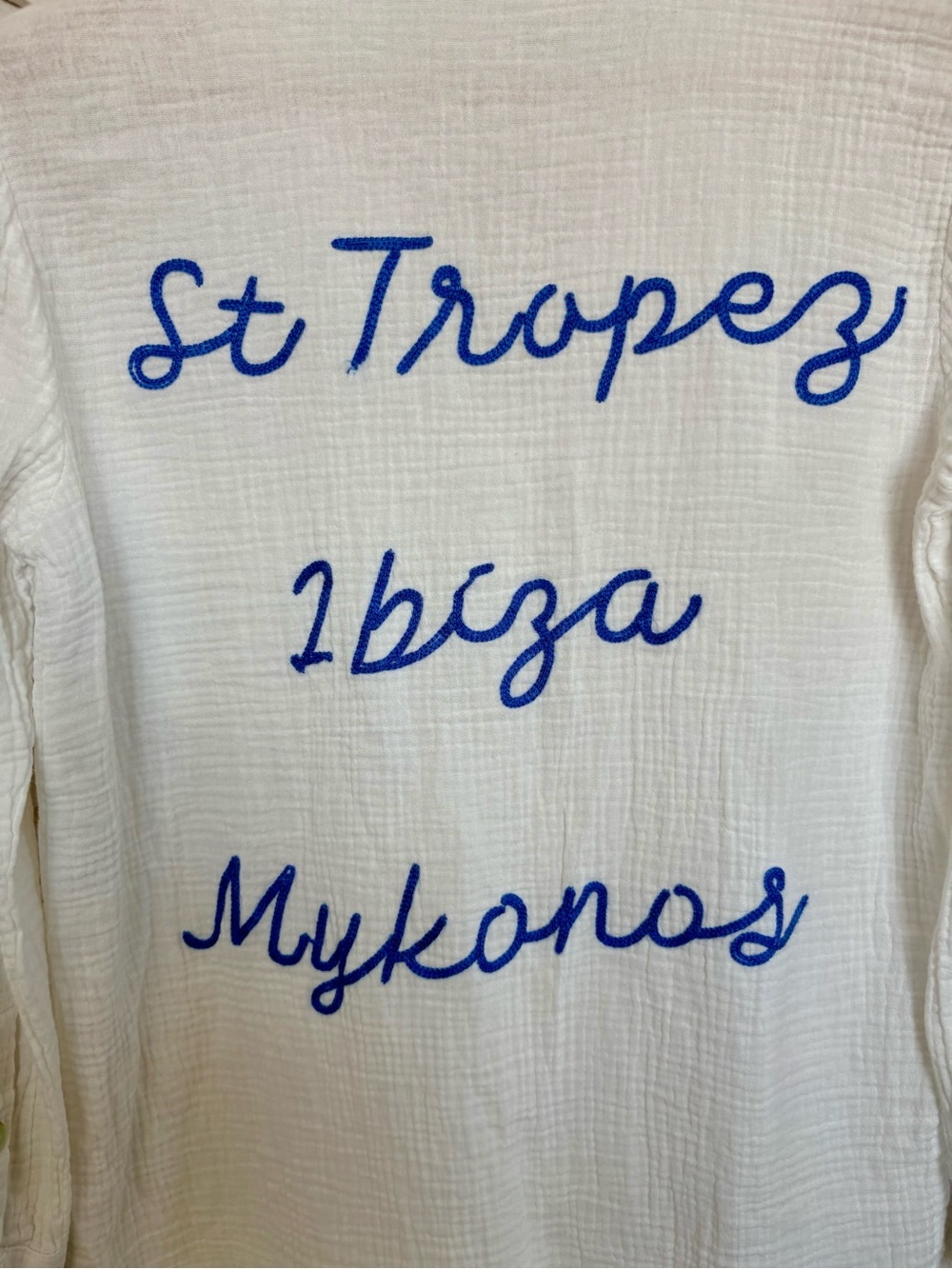 Blue Island St. Tropez Ibiza Mykonos Gauze Button Front Beach Shirt Cover-Up - Picture 4 of 13